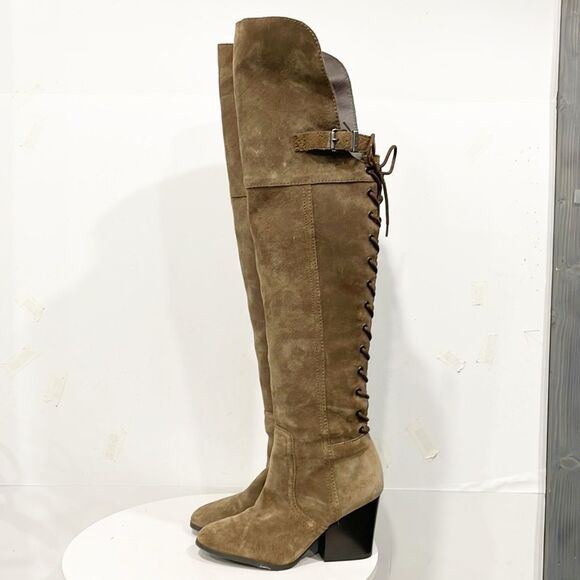 Sam Edelman Circus Tan Genuine Suede Over Knee Lace Up Tatum Boots 7.5M Women - Picture 4 of 13